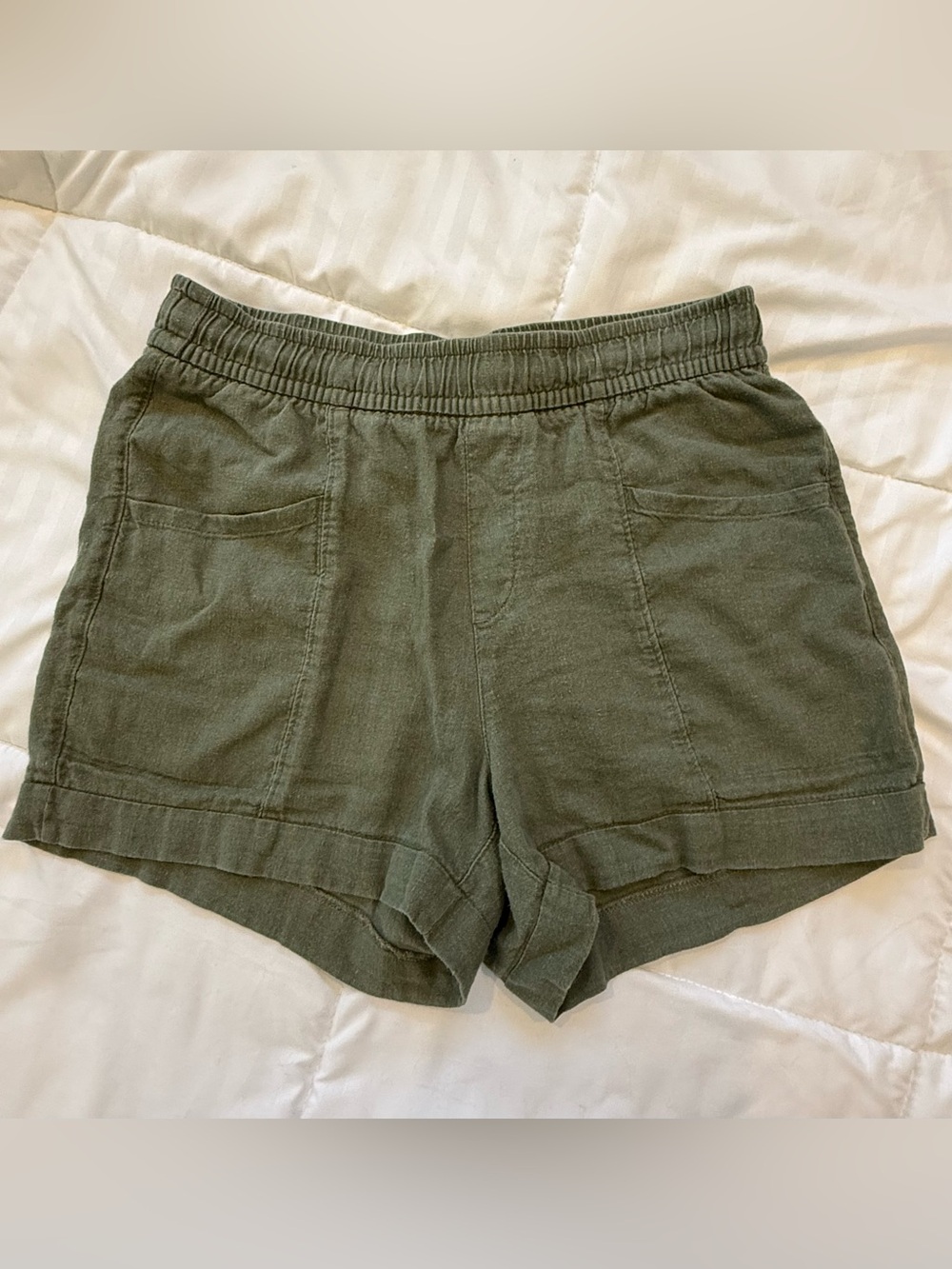Olive Green Linen Shorts